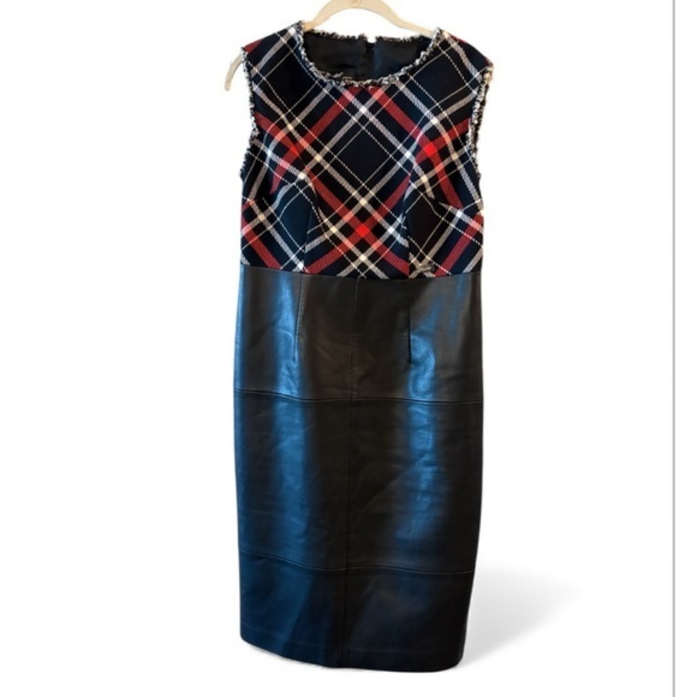 NWOT Badoo Plaid Faux Leather Classy Women’s Sheath Dress Size 10